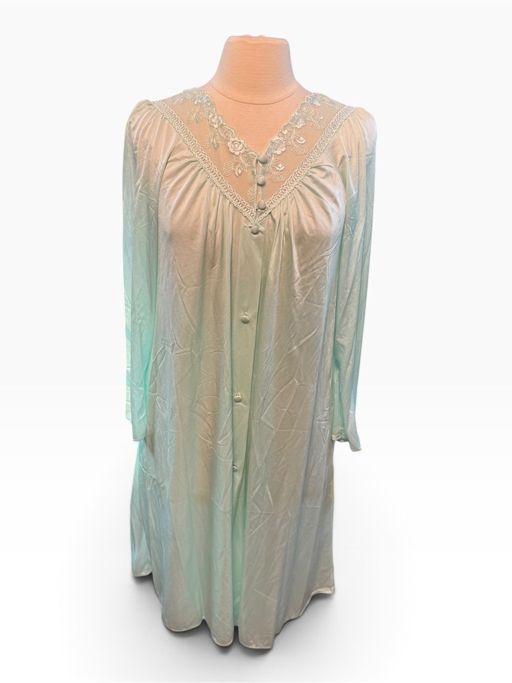 Vintage Shadowline Robe Aqua Mint Lace Nylon Cottage Feminine NWT Sz Small